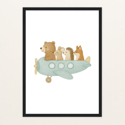Tierfreunde - Motiv: "Flugzeug" Poster mit Holzrahmen von tinylearner