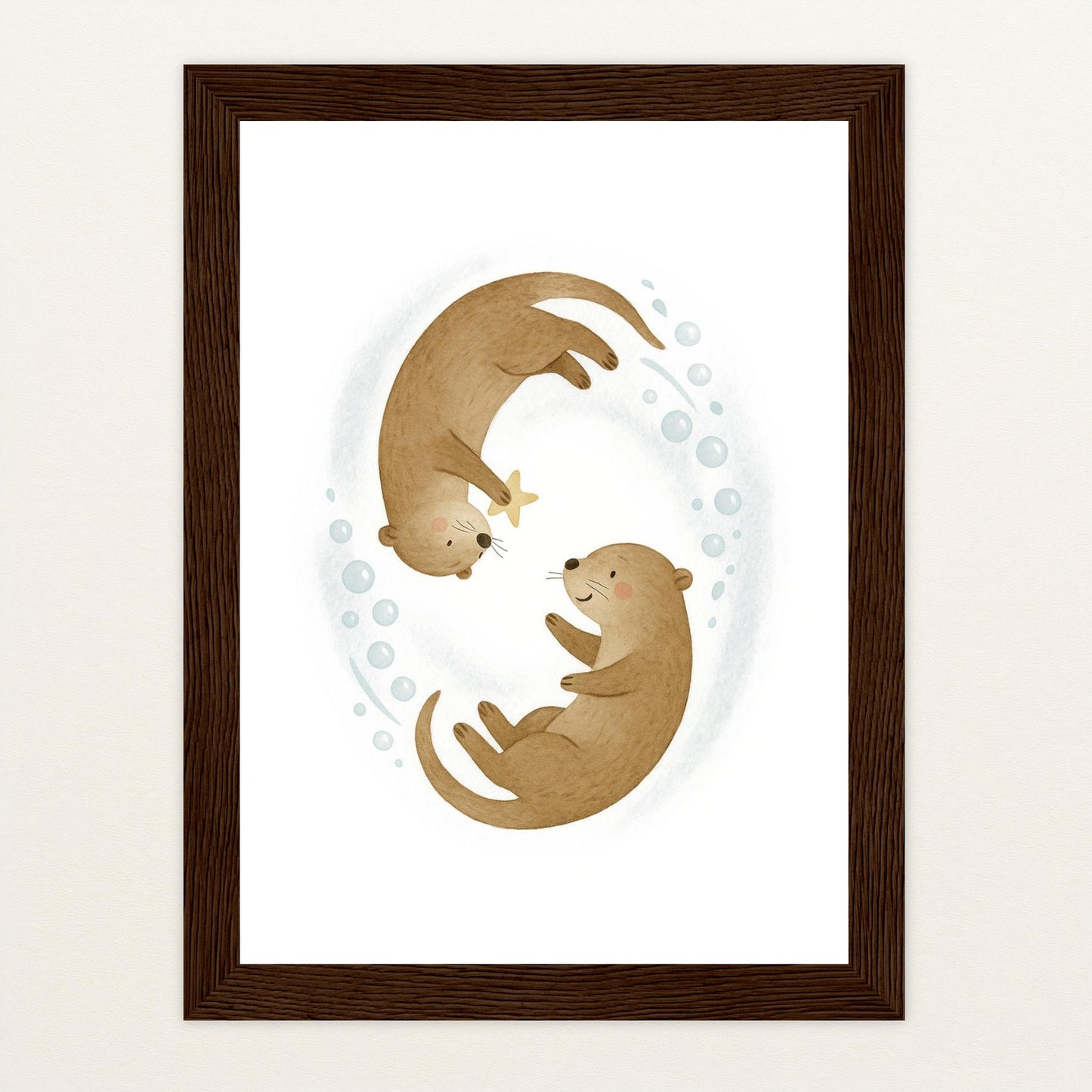 Otti der Otter - Motiv: "Stern" Poster mit Holzrahmen von tinylearner