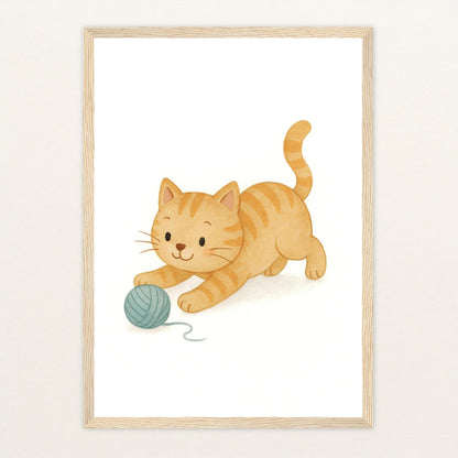 Kira die Katze - Motiv: "Wolle" Poster mit Holzrahmen von tinylearner