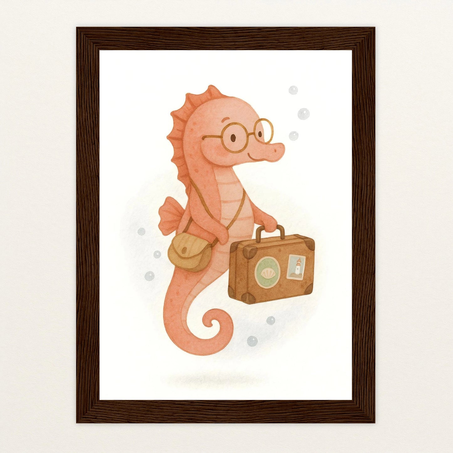 Suri das Seepferdchen - Motiv: "Reisen" Poster mit Holzrahmen von tinylearner