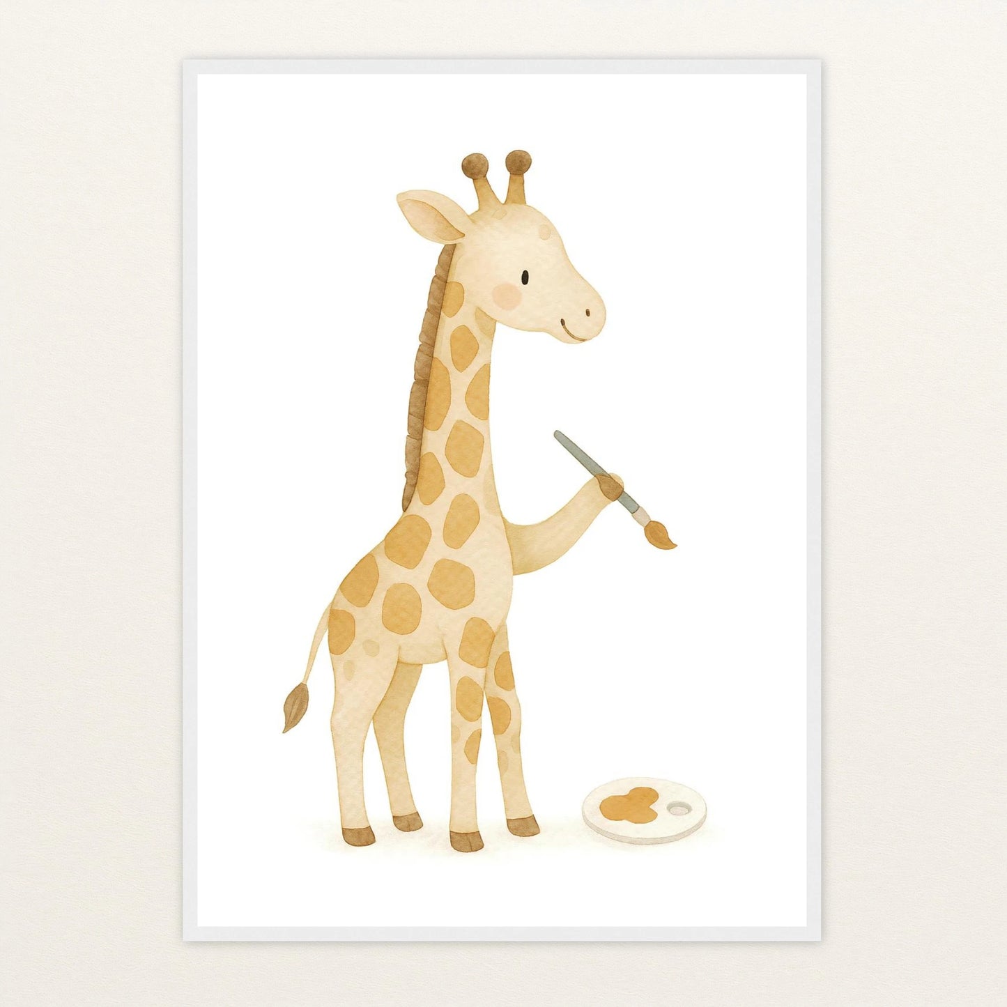 Greta die Giraffe - Motiv: "Malen" Poster mit Holzrahmen von tinylearner