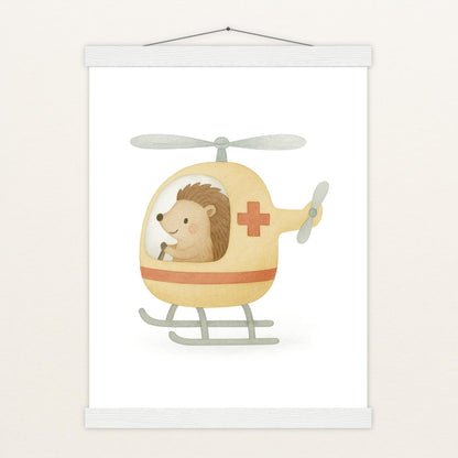 Iggi der Igel - Motiv: "Rettungshubschrauber" Poster mit Leisten von tinylearner