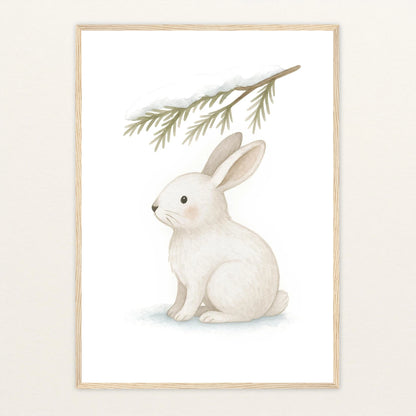 Sina der Schneehase - Motiv: "Nadelzweig" Poster mit Holzrahmen von tinylearner