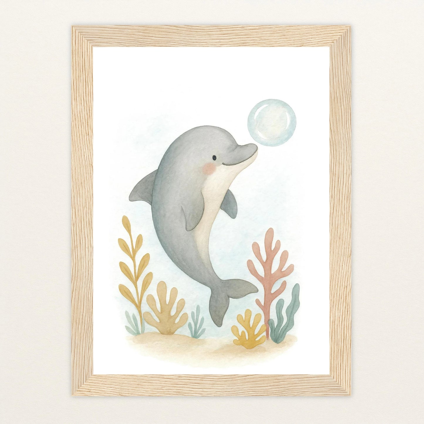 Dora der Delfin - Motiv: "Luftblase" Poster mit Holzrahmen von tinylearner