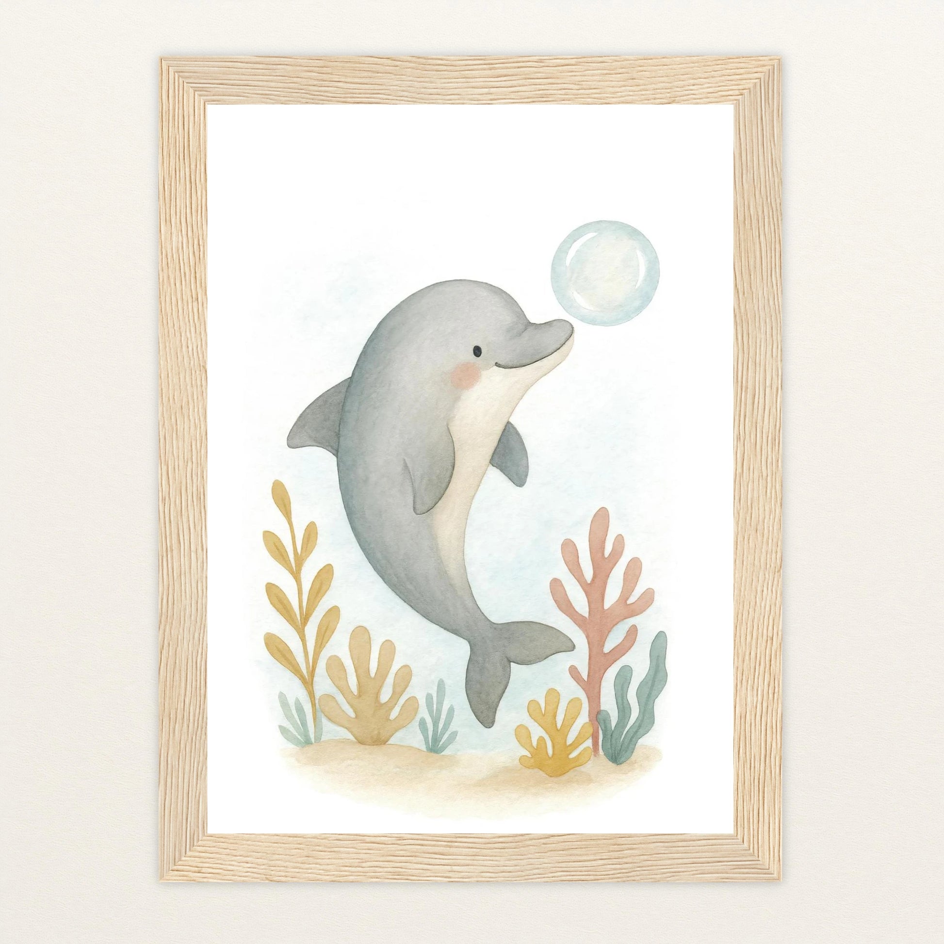 Dora der Delfin - Motiv: "Luftblase" Poster mit Holzrahmen von tinylearner