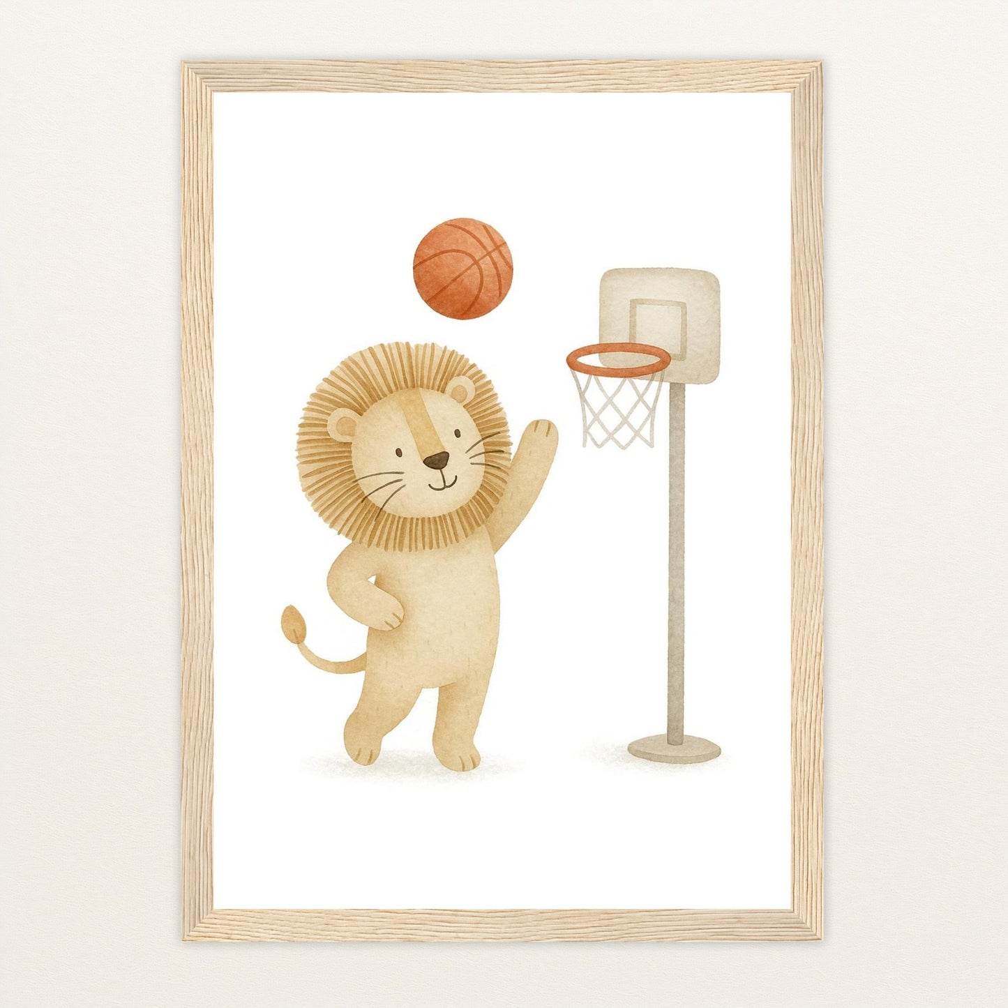 Leo der Löwe - Motiv: "Basketball" Poster mit Holzrahmen von tinylearner