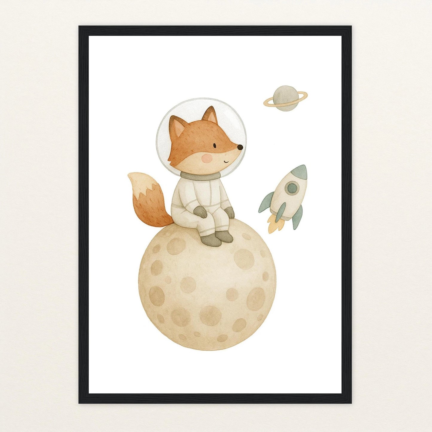 Finnegan der Fuchs - Motiv: "Astronaut" Poster mit Holzrahmen von tinylearner