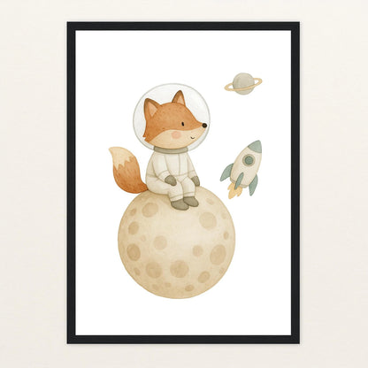 Finnegan der Fuchs - Motiv: "Astronaut" Poster mit Holzrahmen von tinylearner
