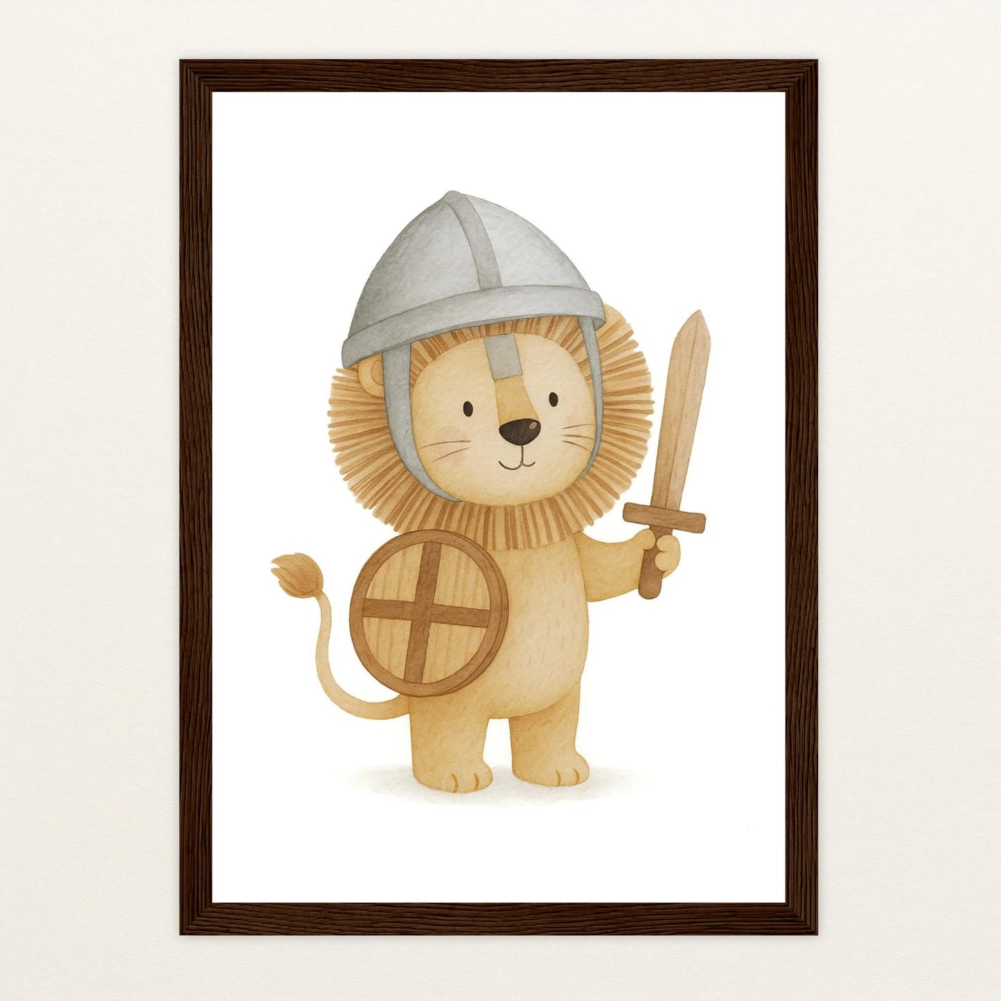 Leo der Löwe - Motiv: "Ritter" Poster mit Holzrahmen von tinylearner
