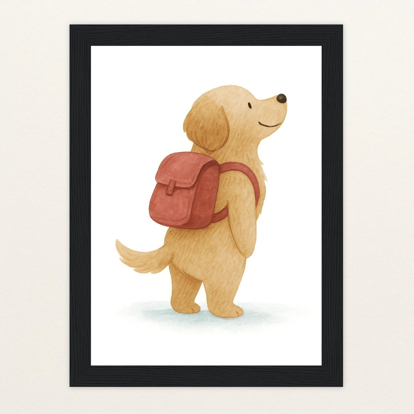Hugo der Hund - Motiv: "Rucksack" Poster mit Holzrahmen von tinylearner