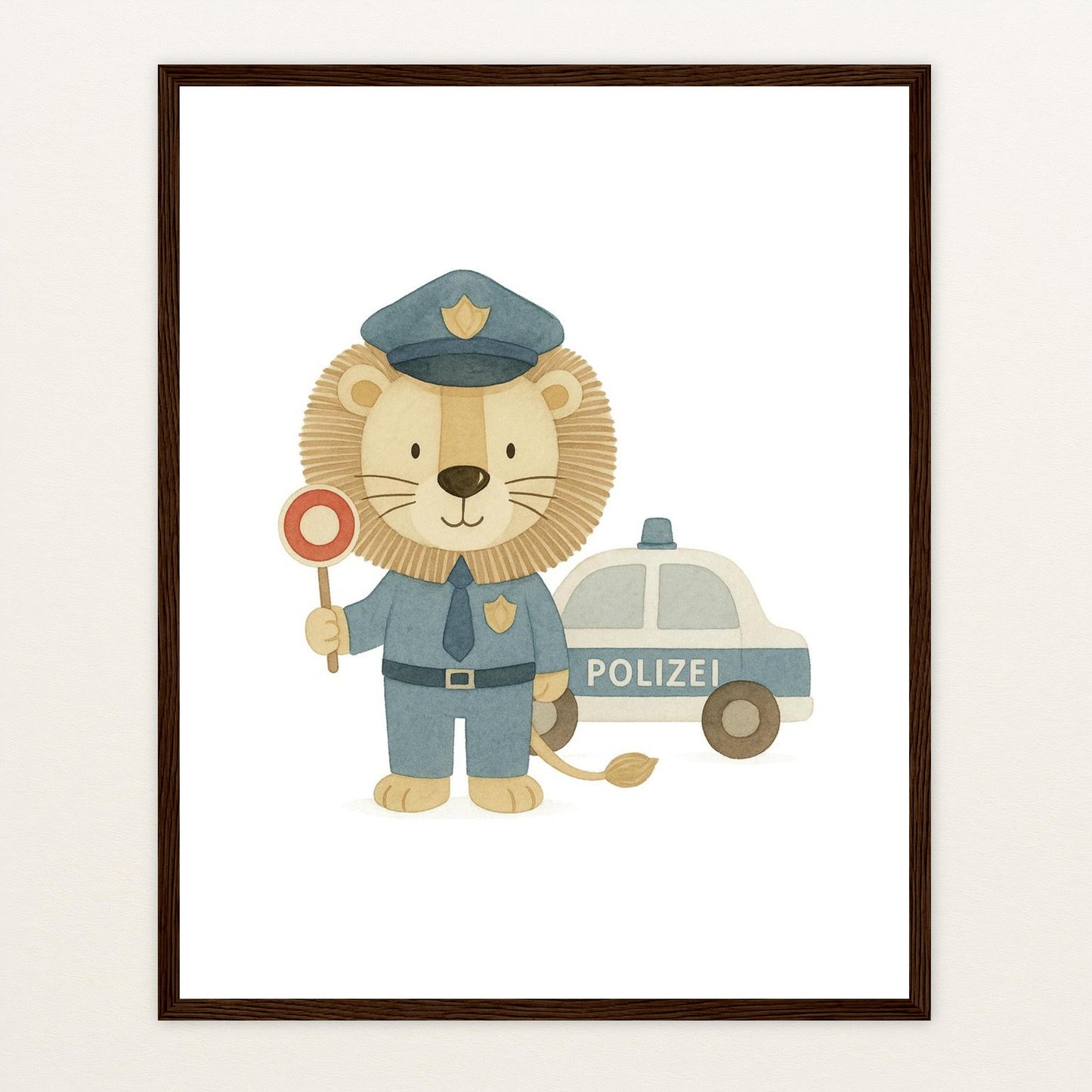Leo der Löwe - Motiv: "Polizei" Poster mit Holzrahmen von tinylearner