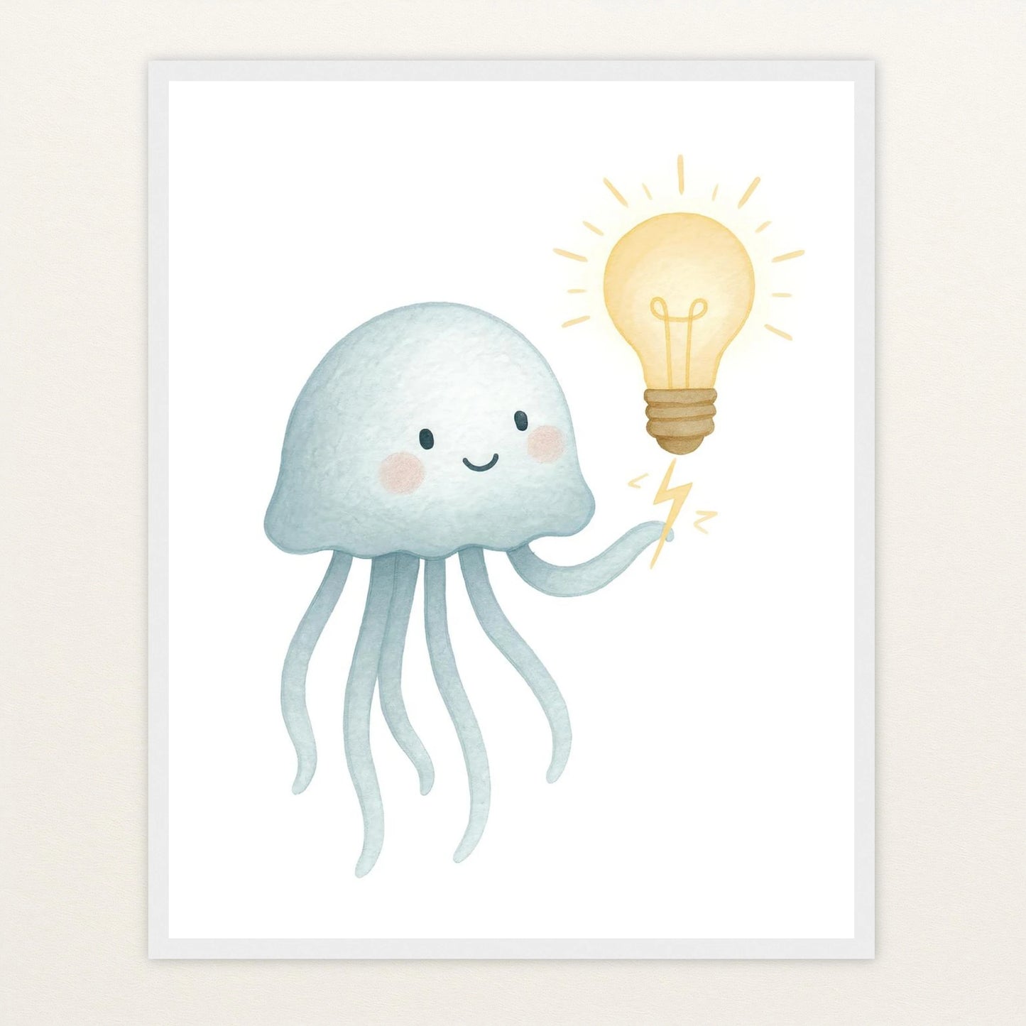 Quinn die Qualle - Motiv: "Glühbirne" Poster mit Holzrahmen von tinylearner