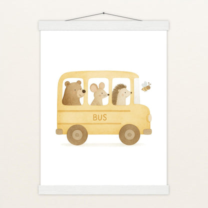 Tierfreunde - Motiv: "Schulbus" Poster mit Leisten von tinylearner