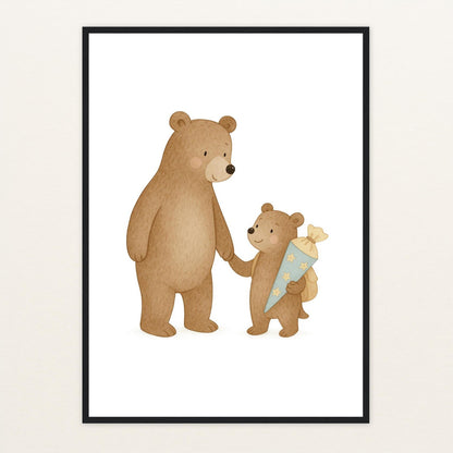 Balu der Bär - Motiv: "Schultüte" Poster mit Holzrahmen von tinylearner