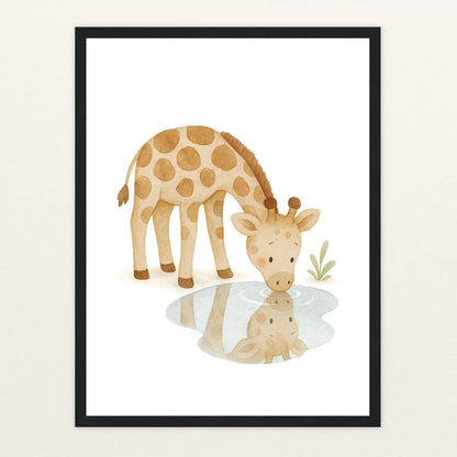 Greta die Giraffe - Motiv: "Trinken" Poster mit Holzrahmen von tinylearner
