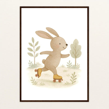 Holly der Hase - Motiv: "Rollschuhe" Poster mit Holzrahmen von tinylearner