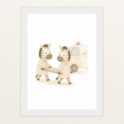 Zinni das Zebra - Motiv: "Krankenwagen" Poster mit Holzrahmen von tinylearner