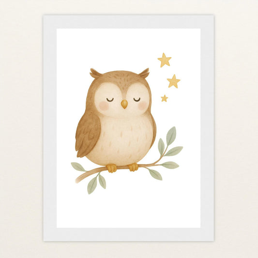 Emmi die Eule Poster mit Holzrahmen von tinylearner