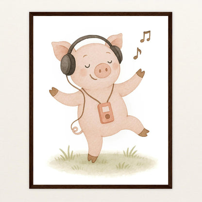 Susi das Schwein - Motiv: "Musik" Poster mit Holzrahmen von tinylearner