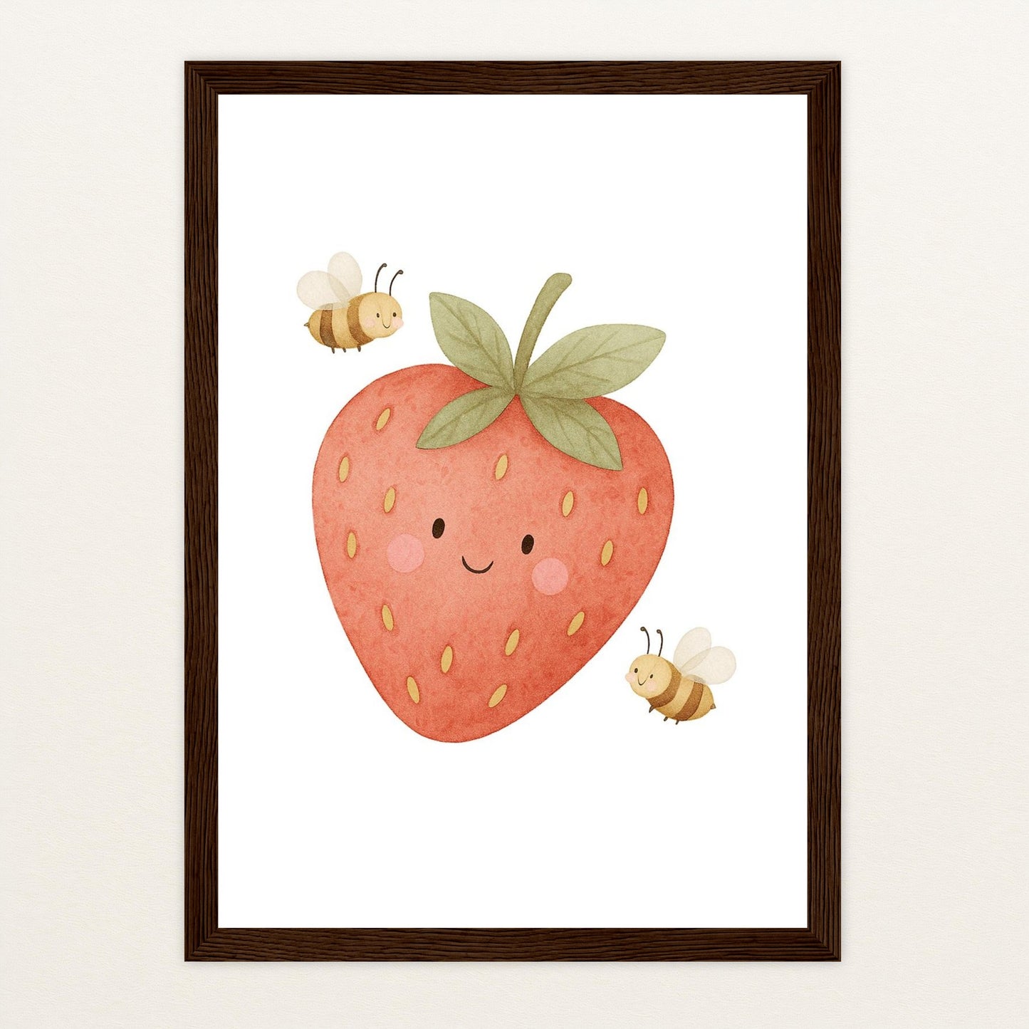 Obst: Erdbeere Poster mit Holzrahmen von tinylearner