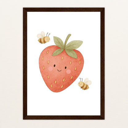 Obst: Erdbeere Poster mit Holzrahmen von tinylearner