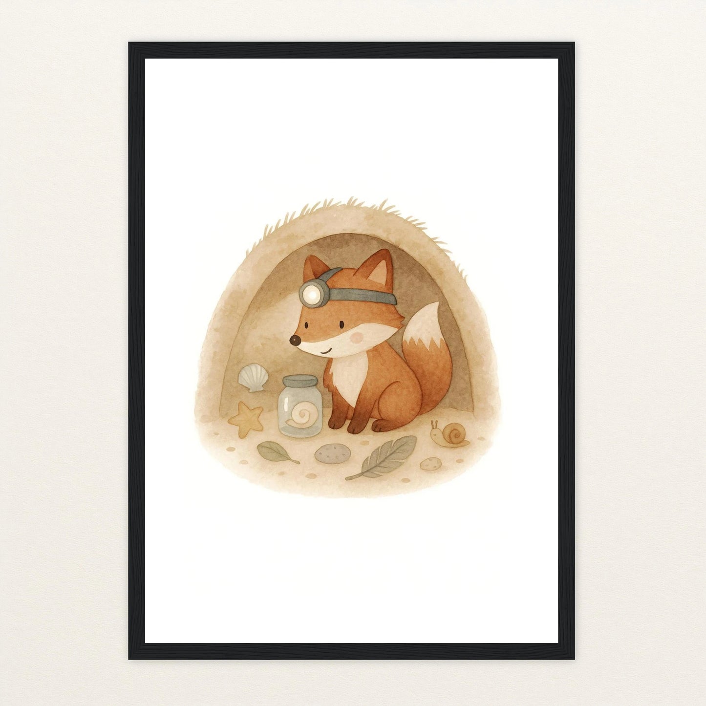 Finnegan der Fuchs - Motiv: "Höhle" Poster mit Holzrahmen von tinylearner