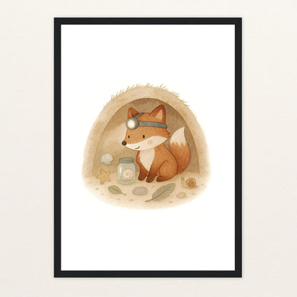 Finnegan der Fuchs - Motiv: "Höhle" Poster mit Holzrahmen von tinylearner