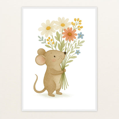 Mimi die Maus - Motiv: "Blumenstrauß" Poster mit Holzrahmen von tinylearner