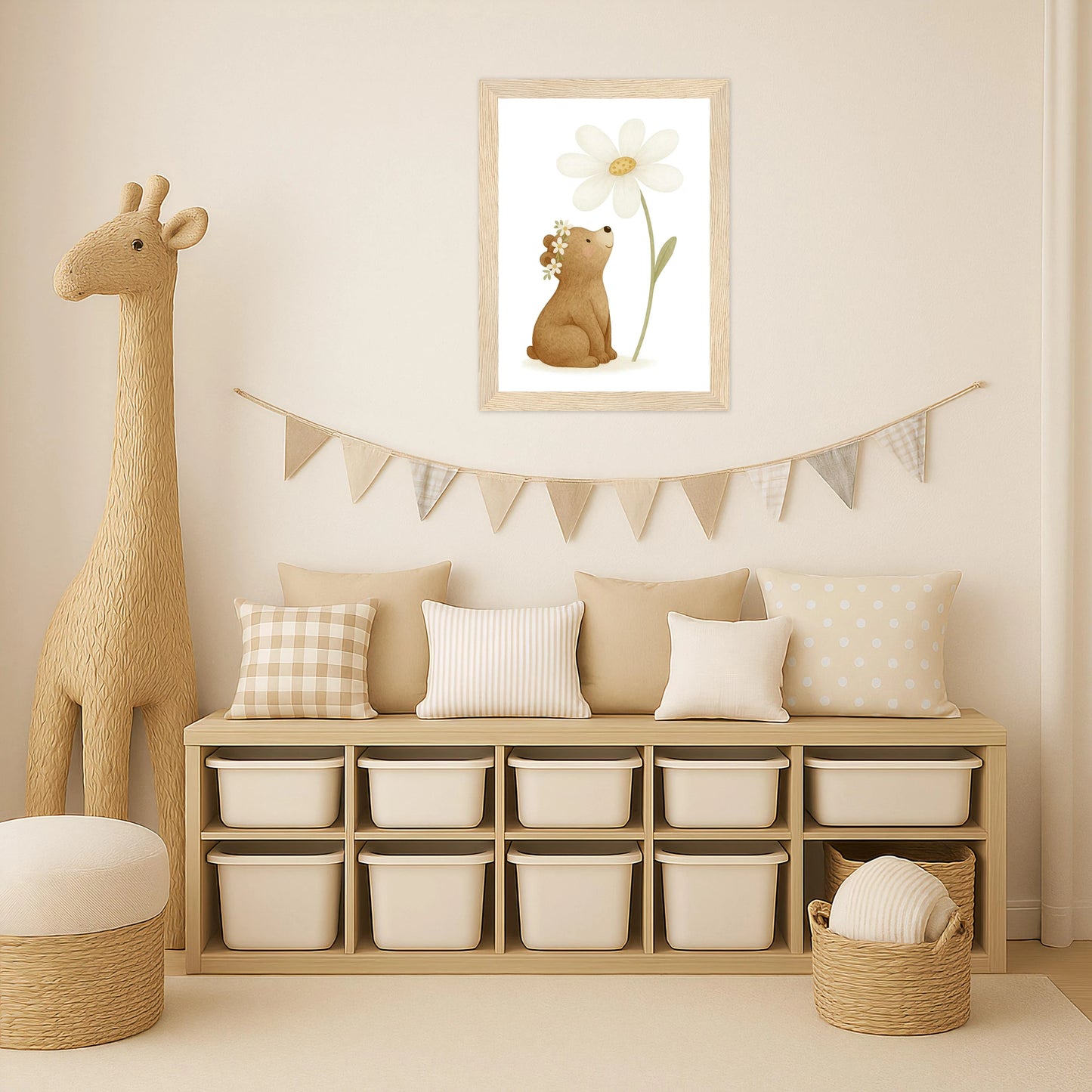 Balu der Bär - Motiv: "Gänseblümchen" Poster mit Holzrahmen von tinylearner