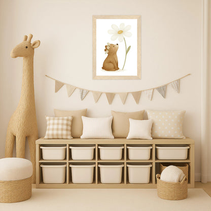 Balu der Bär - Motiv: "Gänseblümchen" Poster mit Holzrahmen von tinylearner