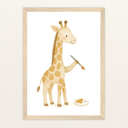 Greta die Giraffe - Motiv: "Malen" Poster mit Holzrahmen von tinylearner