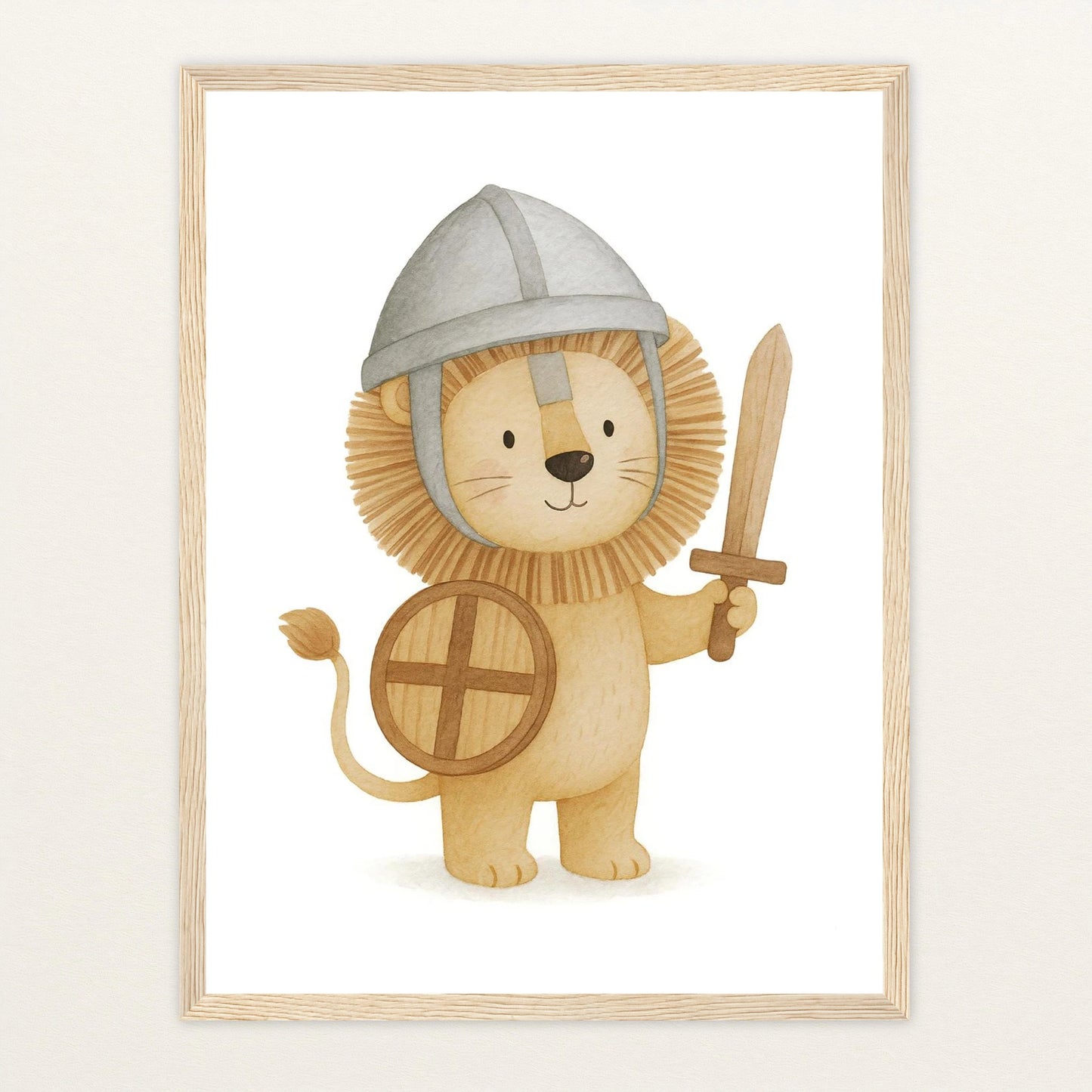 Leo der Löwe - Motiv: "Ritter" Poster mit Holzrahmen von tinylearner