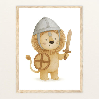 Leo der Löwe - Motiv: "Ritter" Poster mit Holzrahmen von tinylearner