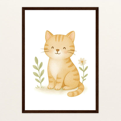 Kira die Katze Poster mit Holzrahmen von tinylearner
