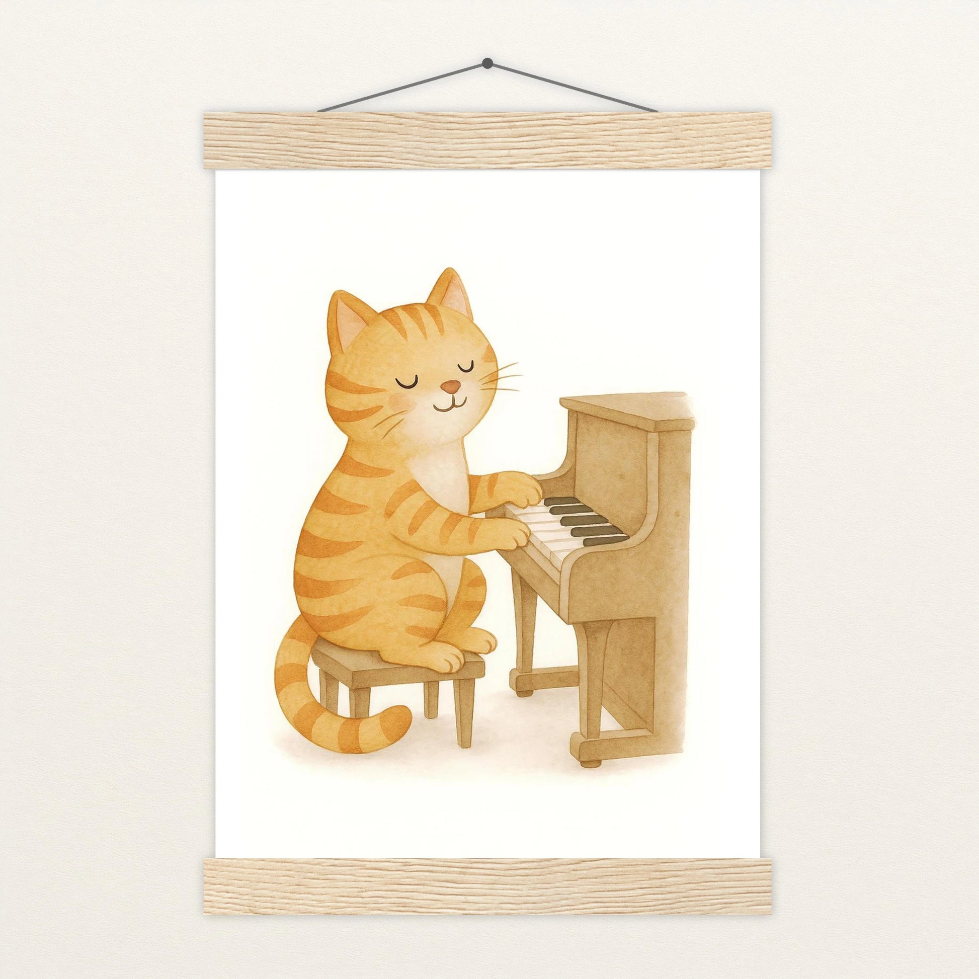 Kira die Katze - Motiv: "Klavier" Poster mit Leisten von tinylearner
