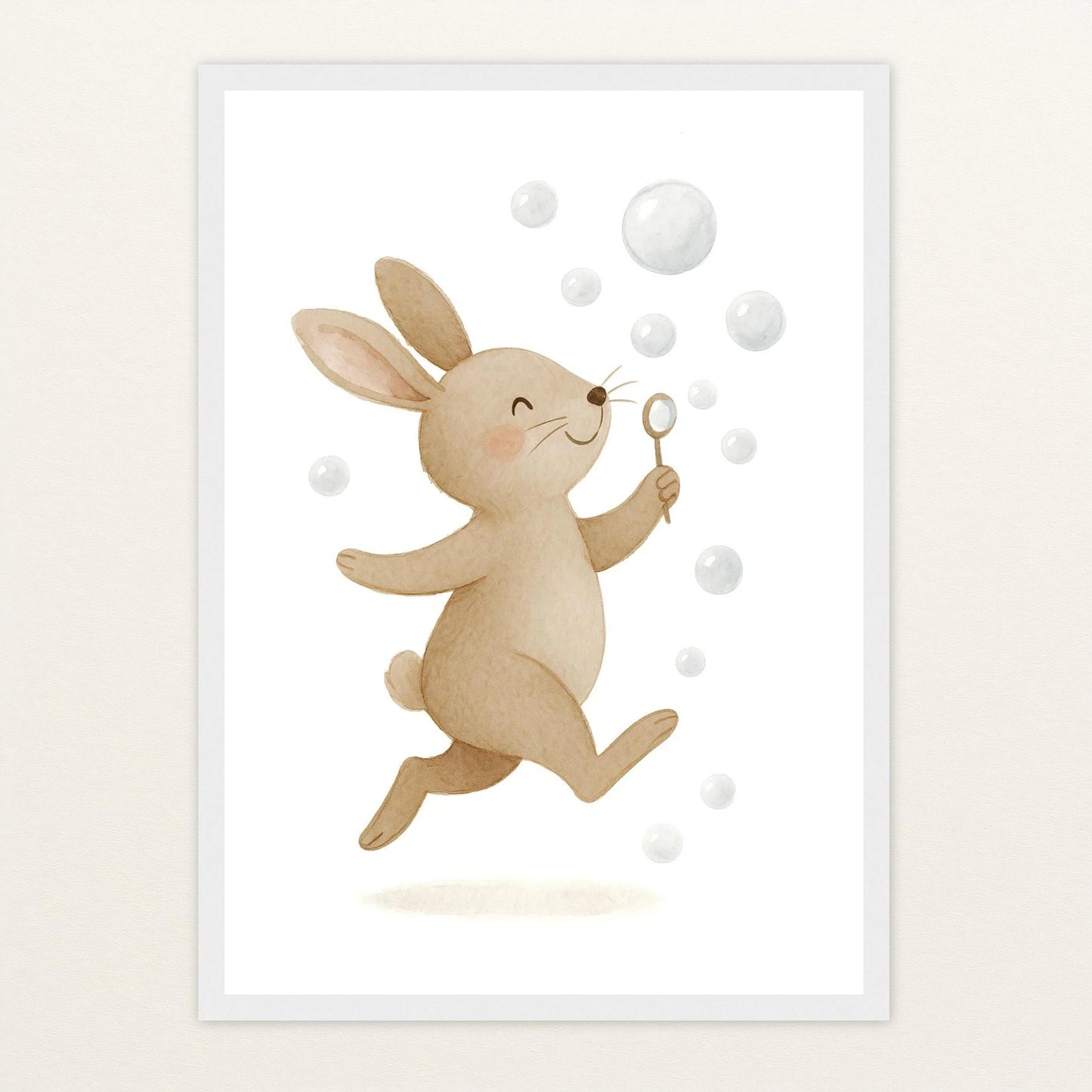 Holly der Hase - Motiv: "Seifenblasen" Poster mit Holzrahmen von tinylearner