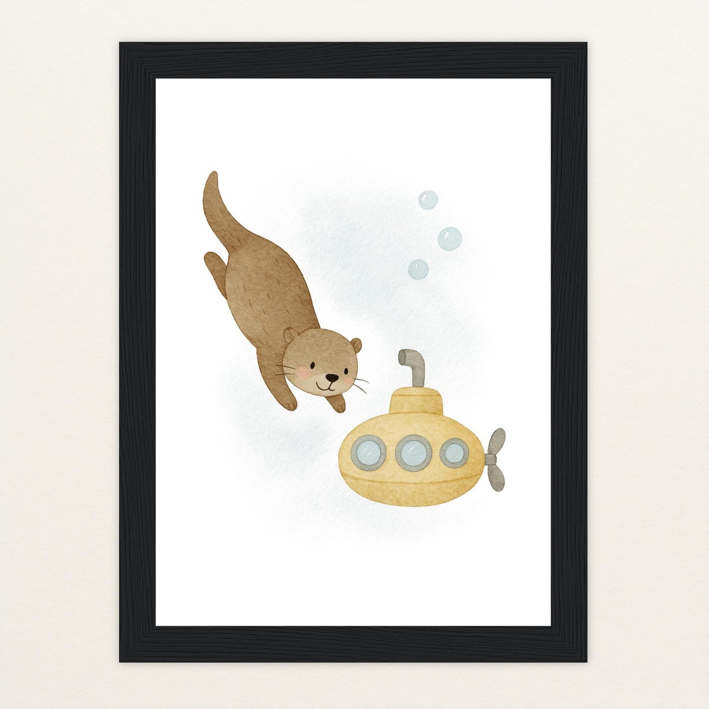 Otti der Otter - Motiv: "U-Boot" Poster mit Holzrahmen von tinylearner