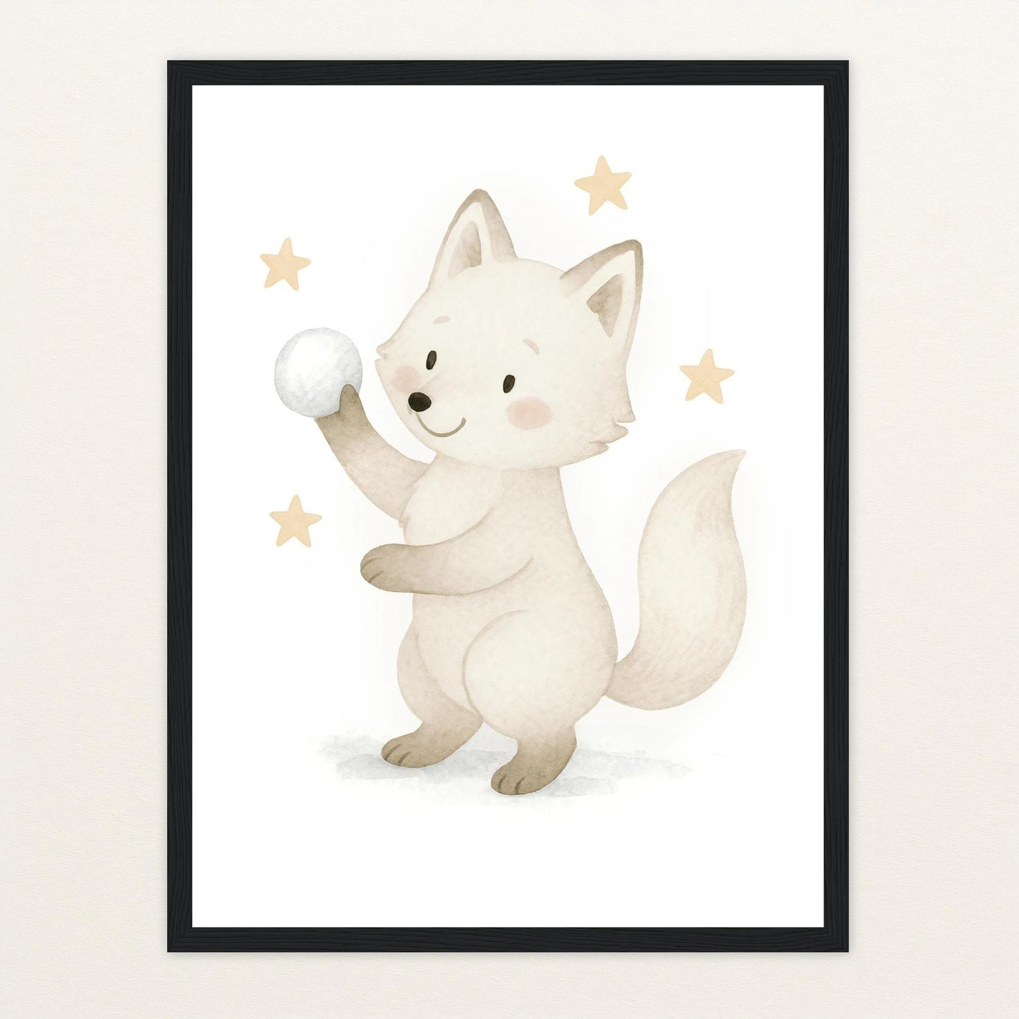 Pino der Polarfuchs - Motiv: "Schneeball" Poster mit Holzrahmen von tinylearner