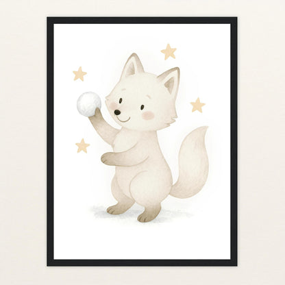 Pino der Polarfuchs - Motiv: "Schneeball" Poster mit Holzrahmen von tinylearner