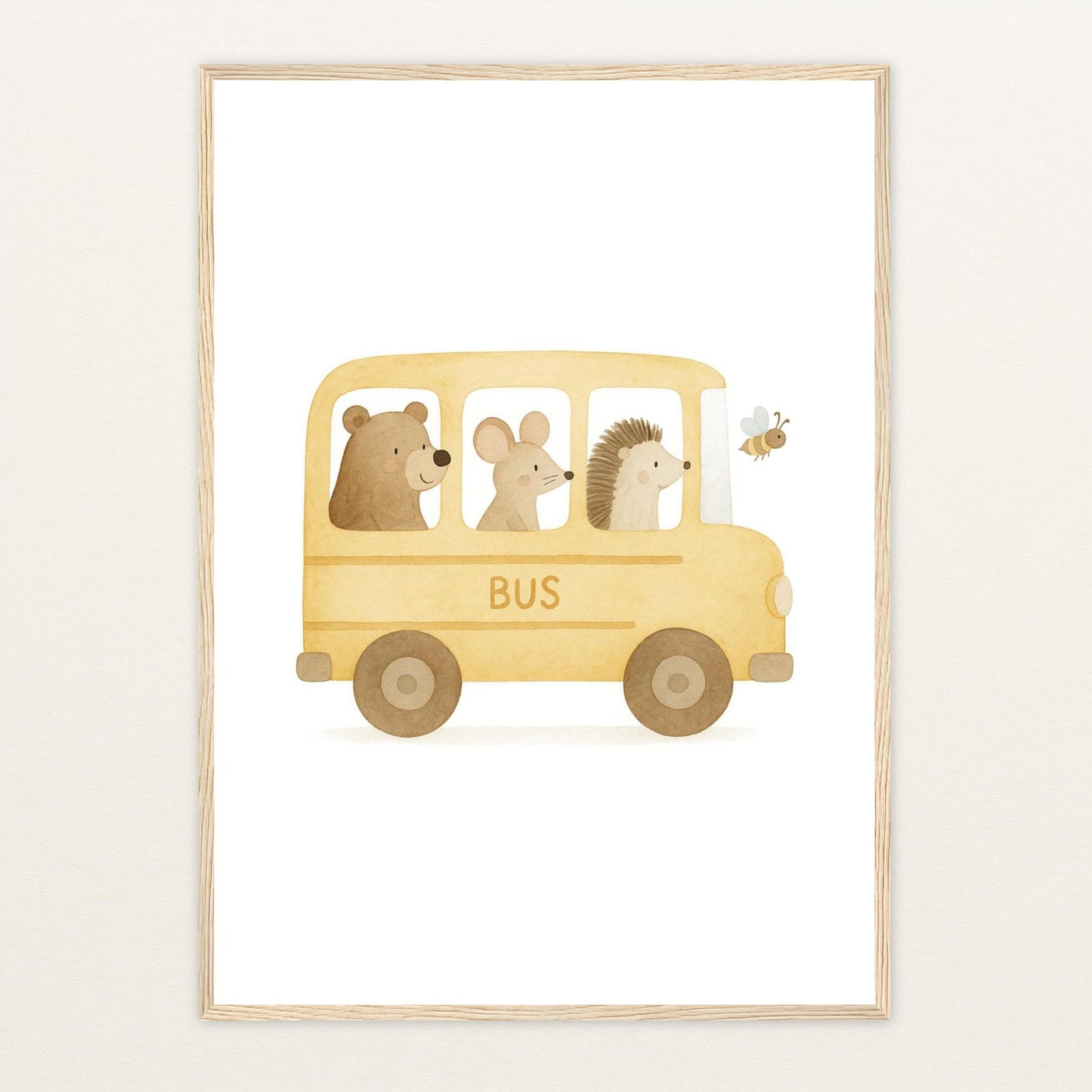 Tierfreunde - Motiv: "Schulbus" Poster mit Holzrahmen von tinylearner