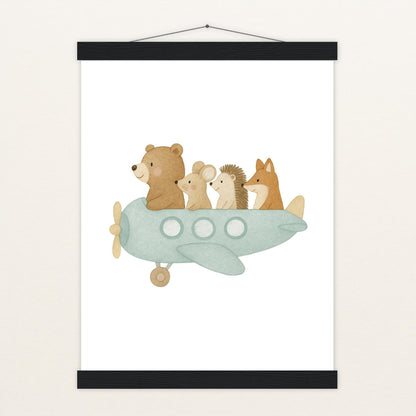 Tierfreunde - Motiv: "Flugzeug" Poster mit Leisten von tinylearner