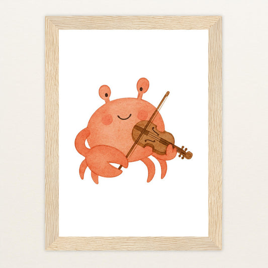 Krabbi der Krebs - Motiv: "Geige" Poster mit Holzrahmen von tinylearner