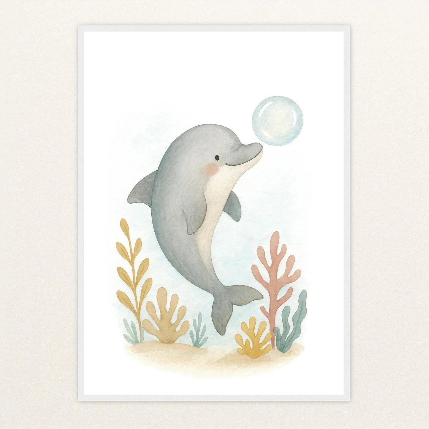 Dora der Delfin - Motiv: "Luftblase" Poster mit Holzrahmen von tinylearner