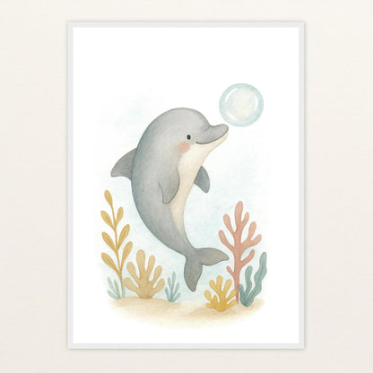 Dora der Delfin - Motiv: "Luftblase" Poster mit Holzrahmen von tinylearner