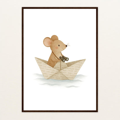 Mimi die Maus - Motiv: "Papierschiff" Poster mit Holzrahmen von tinylearner