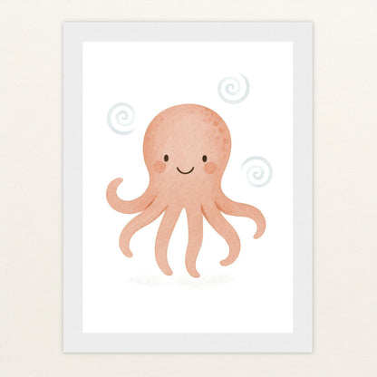 Tilli der Tintenfisch Poster mit Holzrahmen von tinylearner