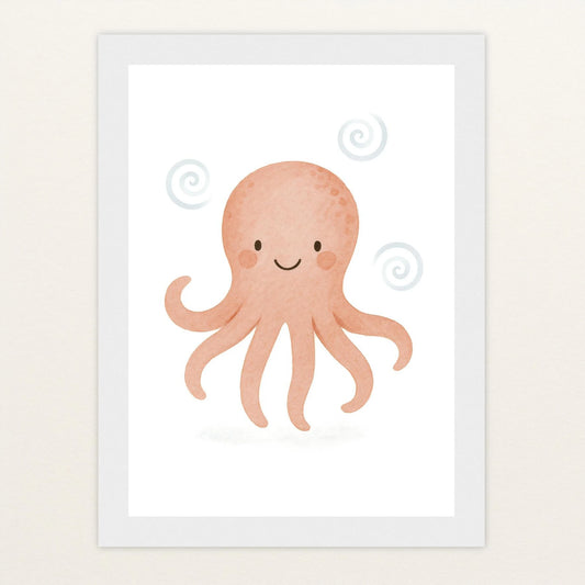 Tilli der Tintenfisch Poster mit Holzrahmen von tinylearner