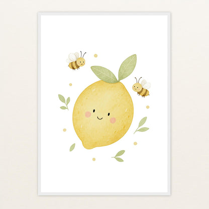 Obst: Zitrone Poster mit Holzrahmen von tinylearner