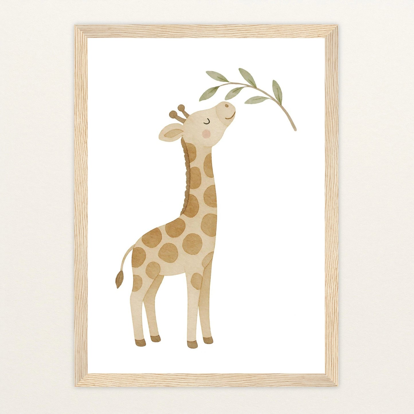 Greta die Giraffe - Motiv: "Blätter" Poster mit Holzrahmen von tinylearner
