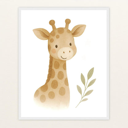 Greta die Giraffe Poster mit Holzrahmen von tinylearner